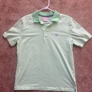 Brooks Brothers Mens Green & White Striped Golf Polo Shirt Size M.  Great cond!